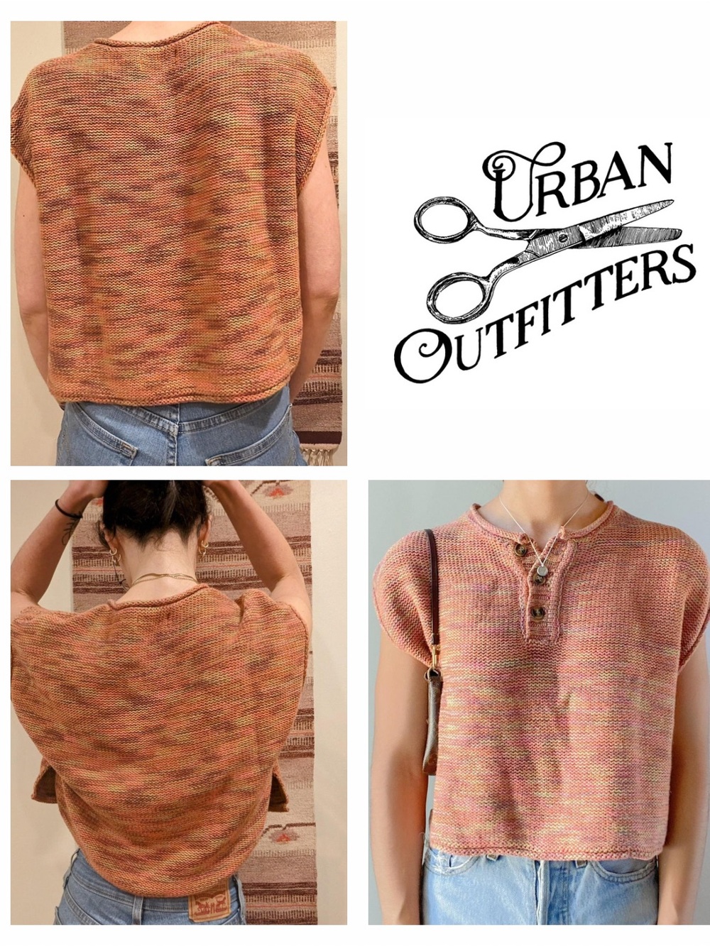 Urban Outfitters Multicolor Space-Dye Knit Henley Top, Size S